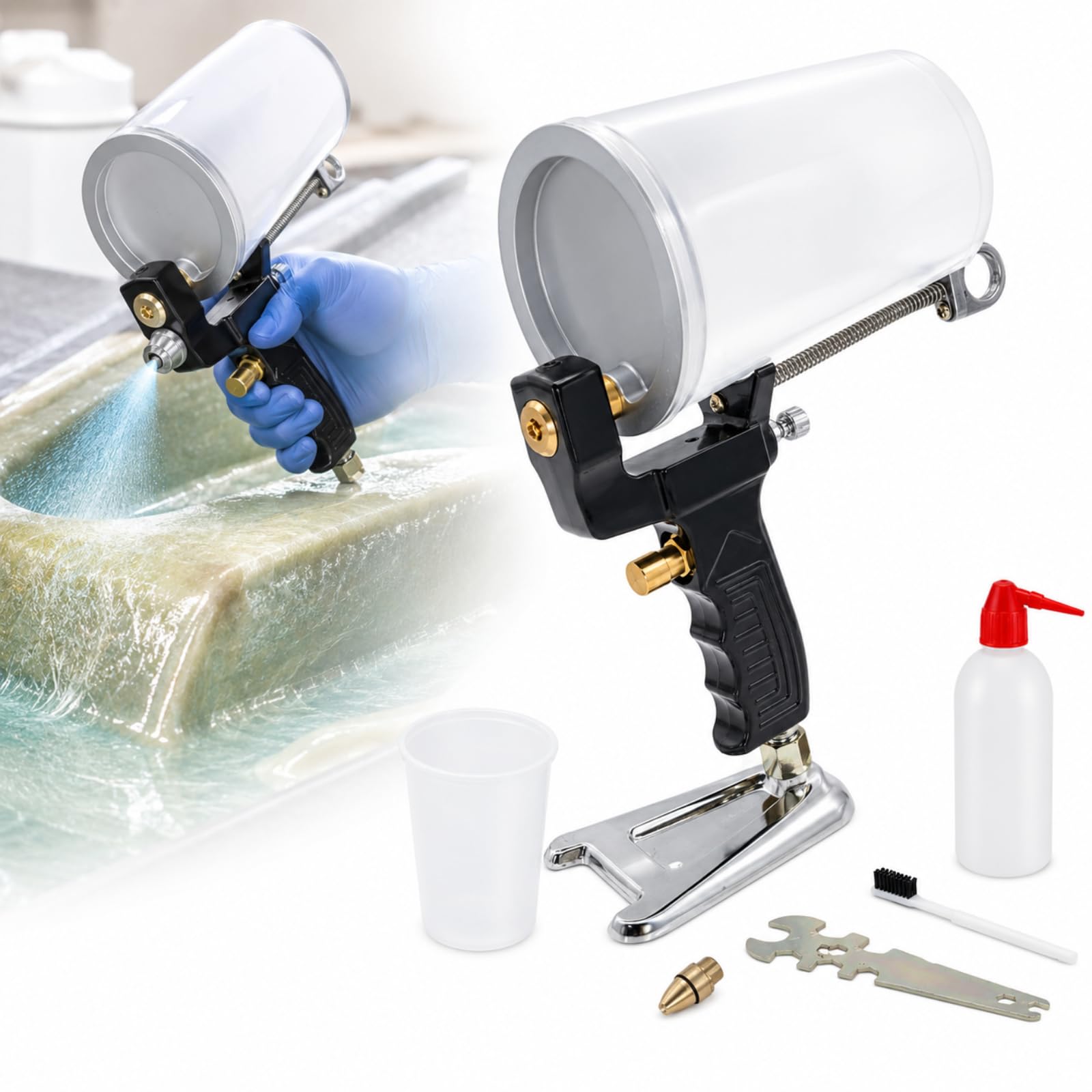 Pistolet Natryskowy Do Żelkotu, Pneumatyczny Rozpylacz Żywicy Z Dyszą I Kubkiem 4 Mm, Ciśnienie Robocze 0,4-0,5 Mpa, Regulowany Przepływ Powietrza I Spust Do Powłok Z Włókna Szklanego, Napraw