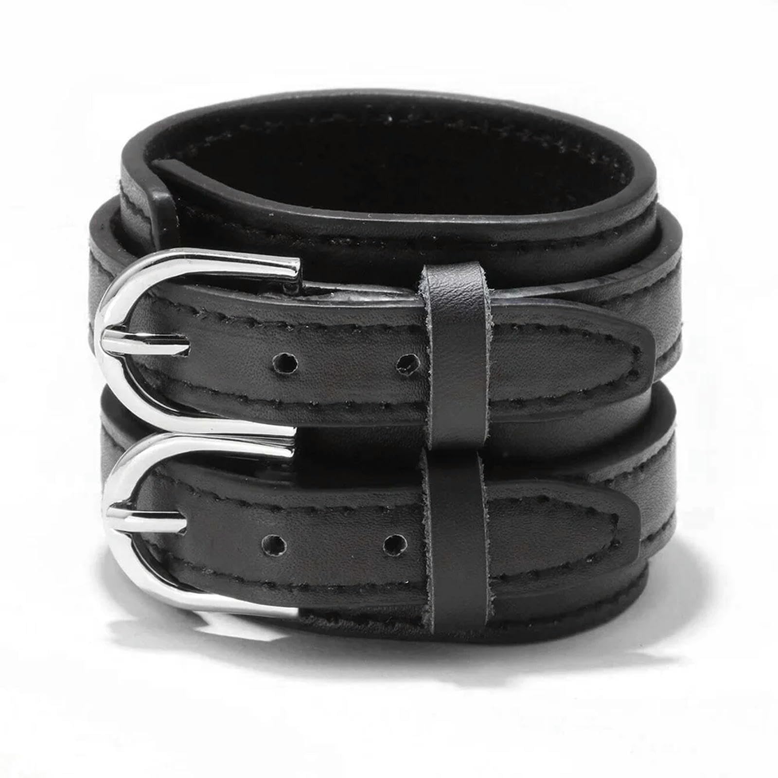 XYNSNDB Pulsera de Cuero Genuino para Hombre, Pulsera Ancha y Grande de Amistad, con Hebilla, joyería Vintage Ajustable