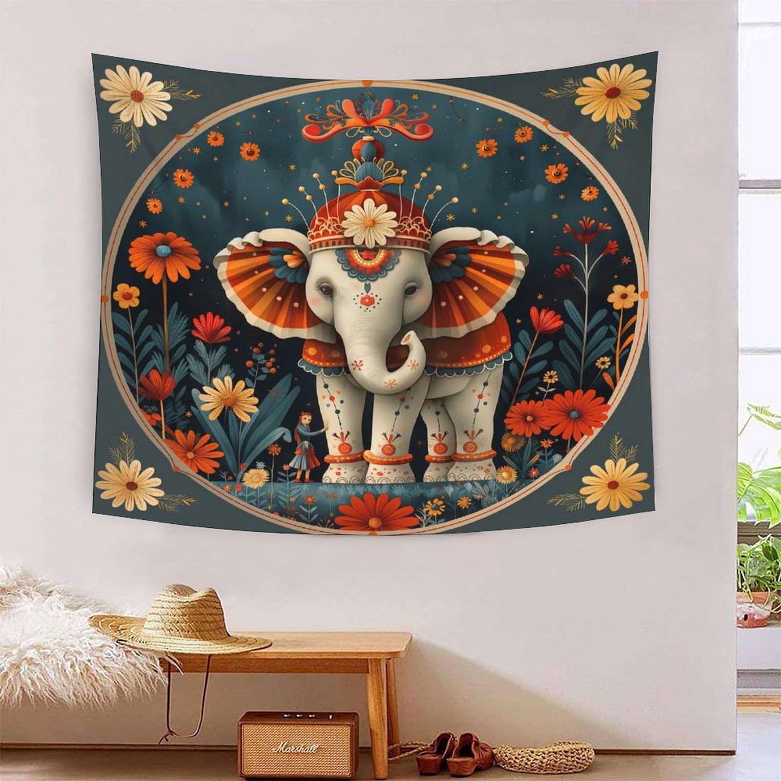 Popular Handicrafts Tapisserie murale pour chambre à coucher - Soleil brûlant et lune - Méditation bohème - Hippie et psychédélique - Couvre-lit - 76 x 101 cm - Bleue