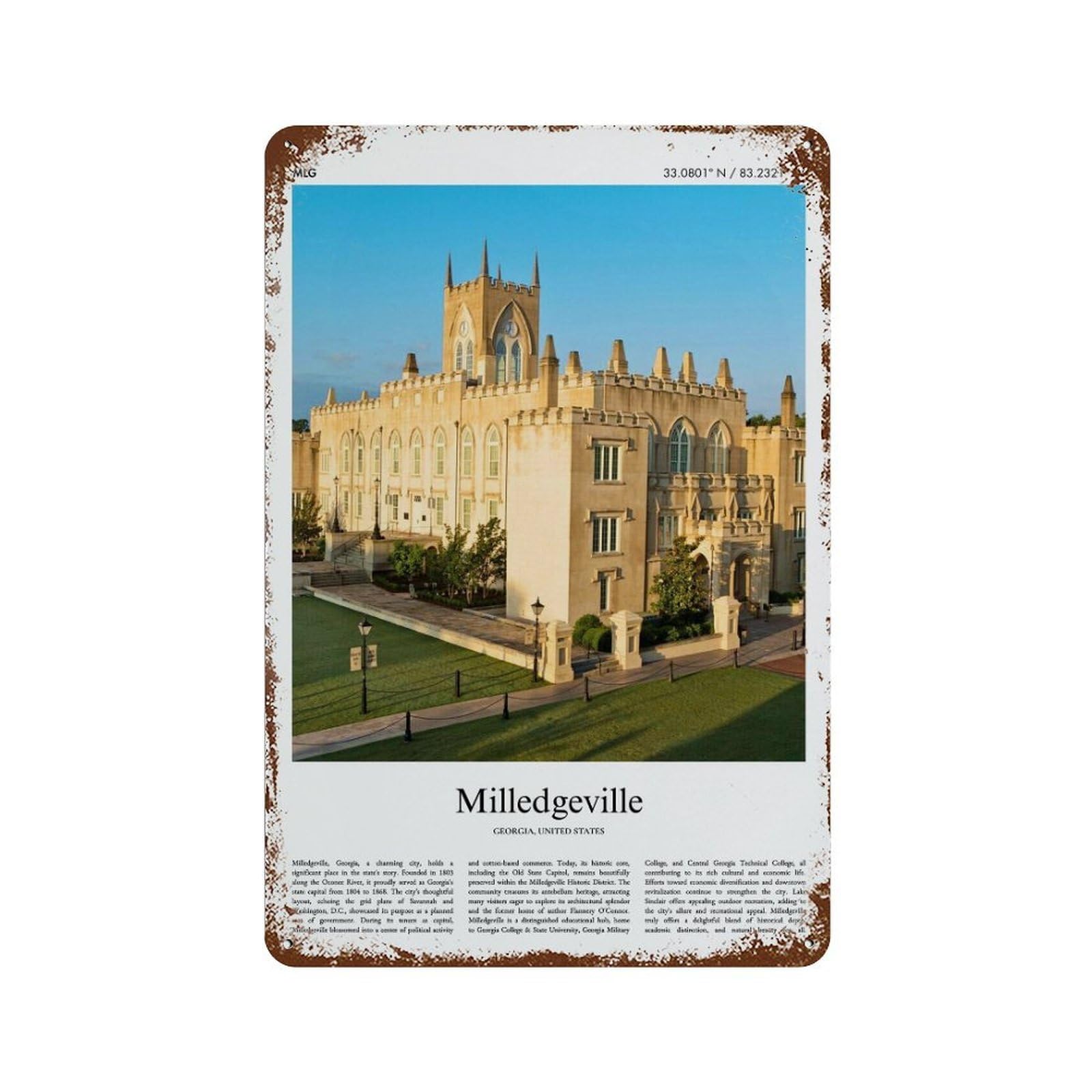 xiaoxiaoshen Milledgeville Georgia, United States, USA City Scenery Wall Decor Art Metal Tin Poster Modern Home Decor Art Home Bar Shop Decorations Vintage Sign 30x20cm