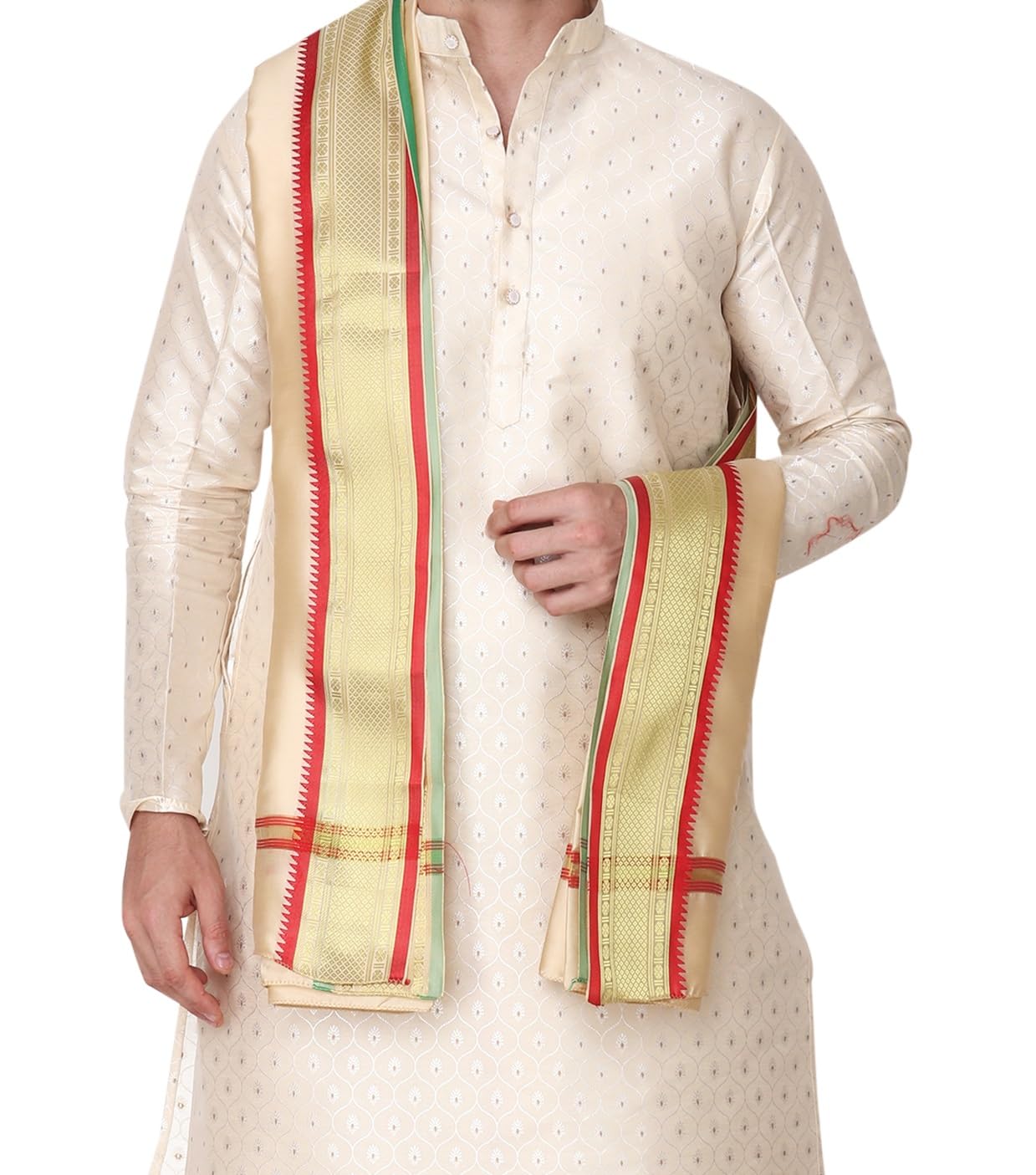 Rameshwaram Fabrics Readymade Dhoti for men with Sherwani Style Silk Kurta, Suitable for Marriage, Pooja, Festival (XL-Extra Large -42, Gold) - Image 5 thumbnail