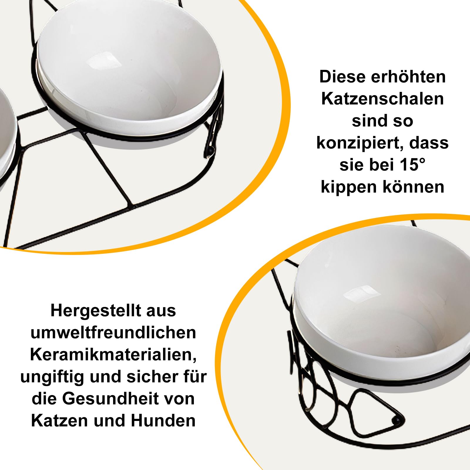 Podwyższona miska na karmę dla kota – ceramiczna miska na karmę dla kota, zestaw 3 szt., z nachyleniem 15°, dla kotów i małych psów, podwójna miska