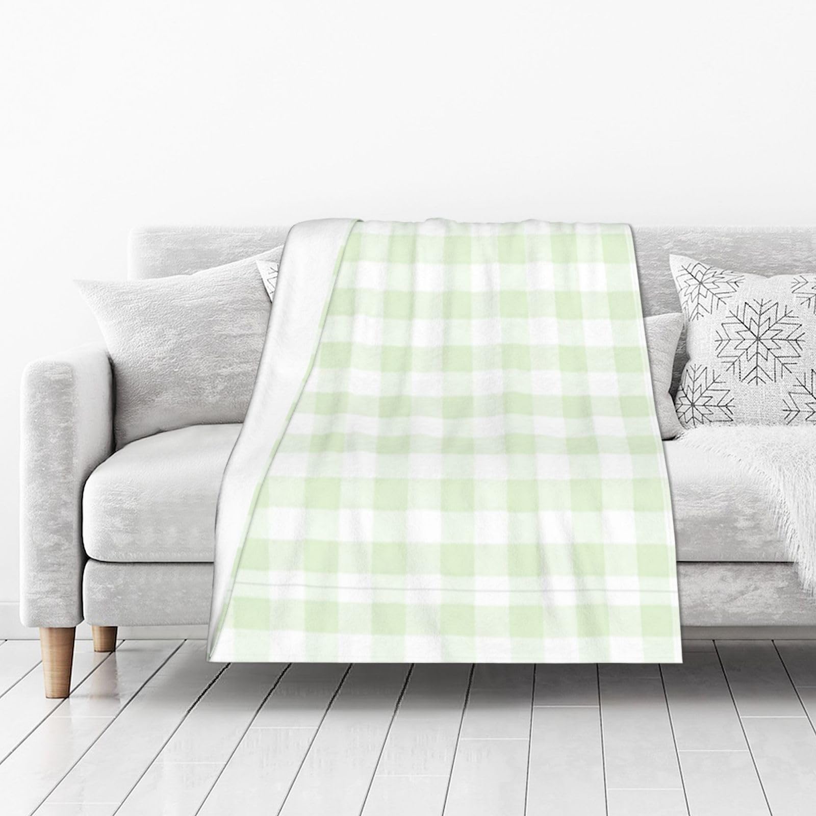 DUYIOKH Green Gingham Print Thick Throw Blanket, Blanket for Couch Bed Warm Travel Blanket for Camping Movie Night
