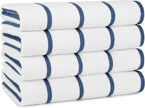 Arkwright - Toallas de playa Las Rayas (paquete de 4) 100% algodón hilado en anillo, suave de secado rápido, toallas de baño blancas de 480 GSM,
