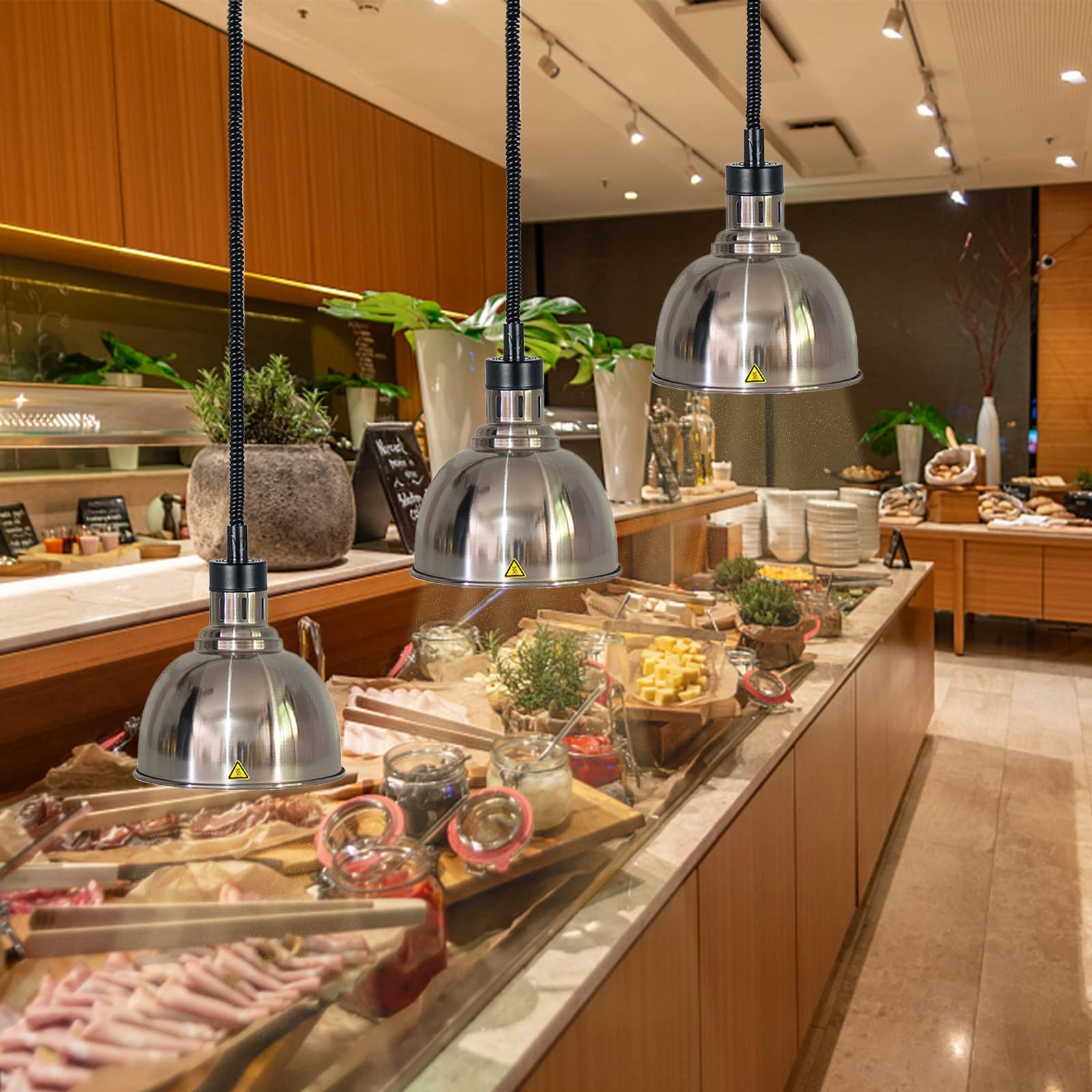 Scaldavivande da buffet in acciaio inox con lunghezza del cavo regolabile, attrezzatura per riscaldamento da cucina commerciale per uso professionale, include 3 lampadine a infrarossi a prova di