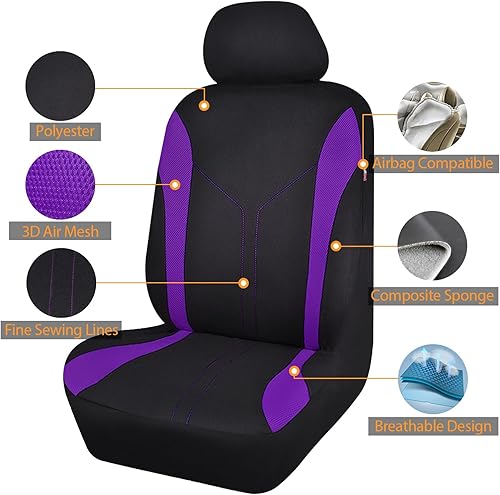 Miniatura 2 de Flying Banner juego de 11 cobertores para asientos de auto de ajuste universal de malla, Púrpura