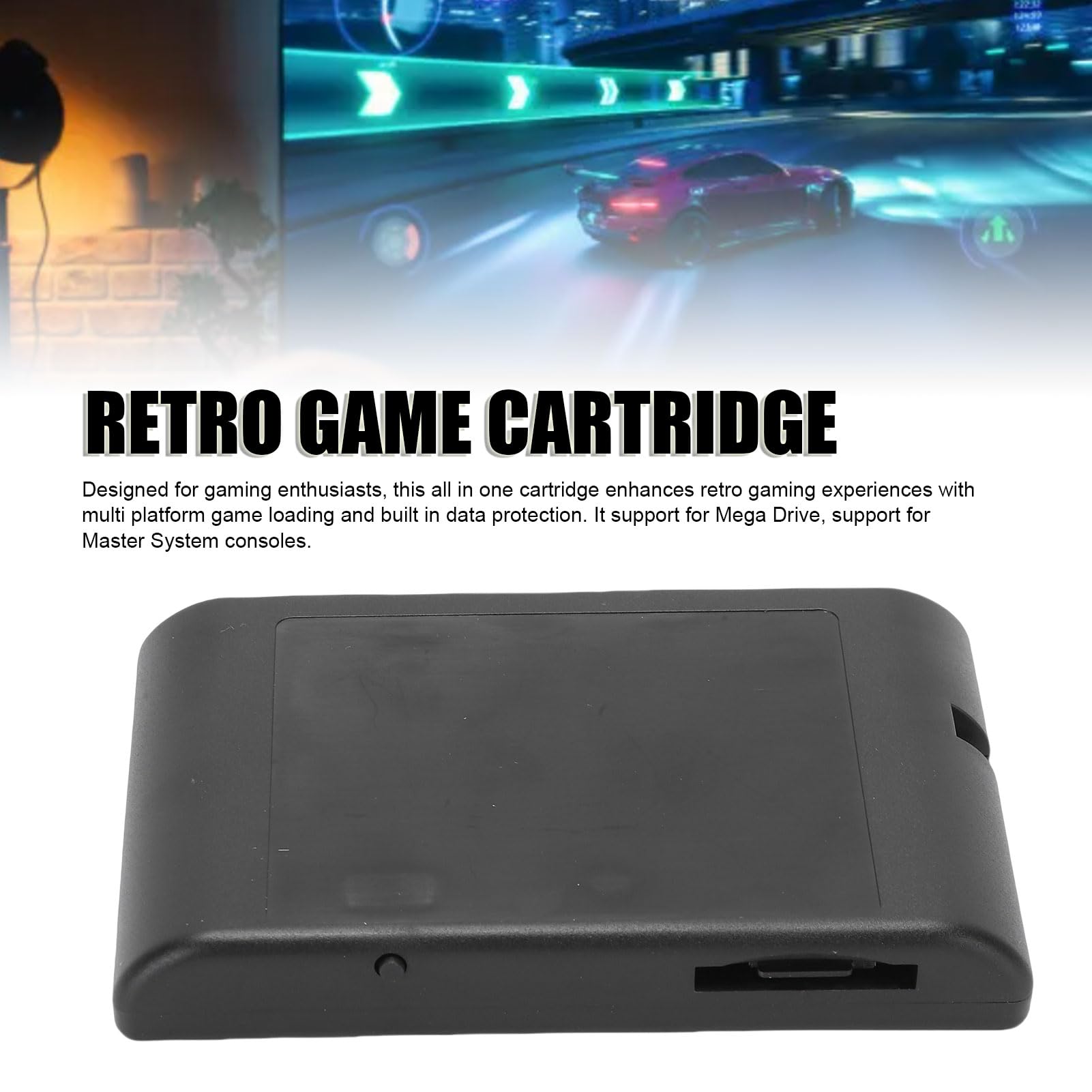 Plyisty Mega Drive V3 Pro-Spielkassette für Genesis & Master System, All-in-One-Flashcard mit 4 GB TF-Karte, Speicherfunktion und Cheat-Unterstützung, für MD1 MD2 MD3 CD X 32X-Konsolen (BLACK)