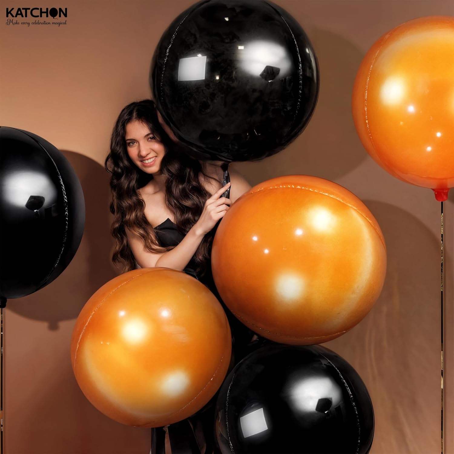 Katchon, Huge, Metallic Orange and Black 4D Foil Balloons - 22 Inch, pack of 6 | Halloween Decorations Indoor with Halloween Balloons | Fall Decorations For Home, Thanksgiving decorations Indoor - Image 8