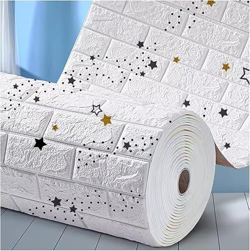 Azulejos de pared de espuma 3D, paneles de revestimiento de pared impermeables, grosor extra para decoración de pared interior (color blanco, tamaño