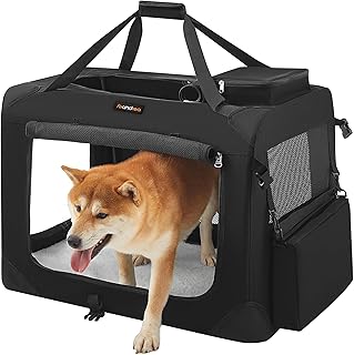 Feandrea PDC70H Foldable Dog Transport Box L Dog Bag Oxford Fabric Mesh Breathable Portable Metal Frame with Handles Pockets 70 x 52 x 52 cm Black product image