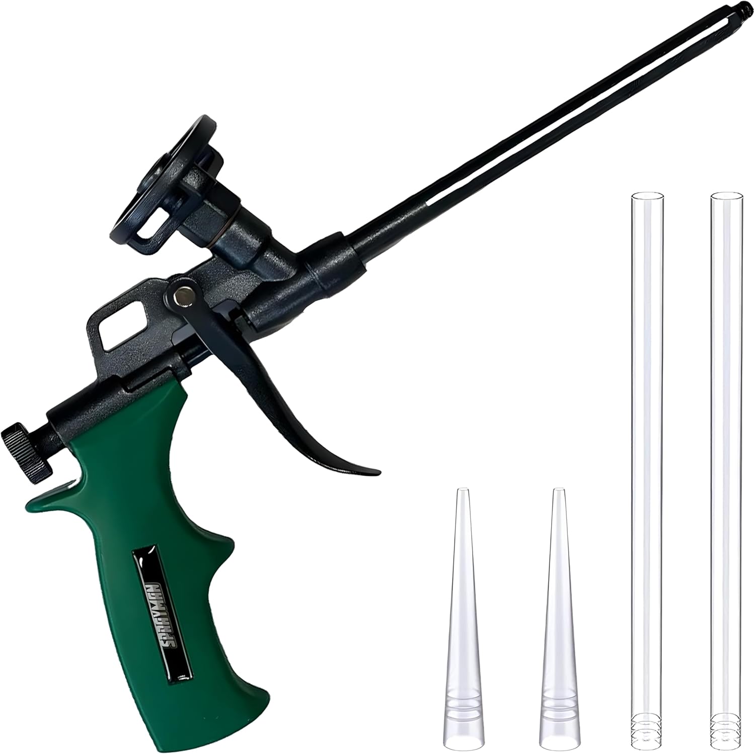 Sprayman Foam Dispensing Gun - (1 Pack) Precision Spray Foam for Insulation & Sealing, Teflon Coated Expanding Foam Gun for Contractors & DIY Projects, Dual Extension Tips Included