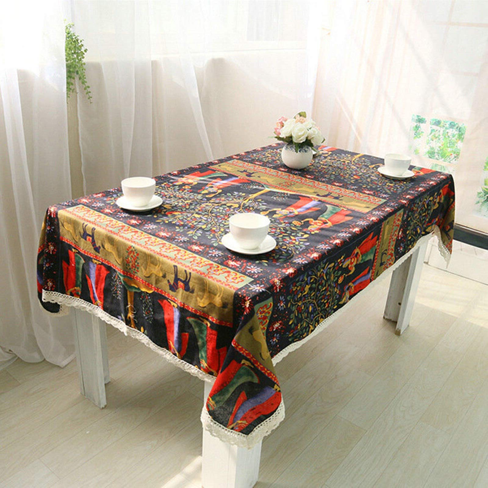 Nappe peinture ethnique 120x120cm coton pour masquer table usée