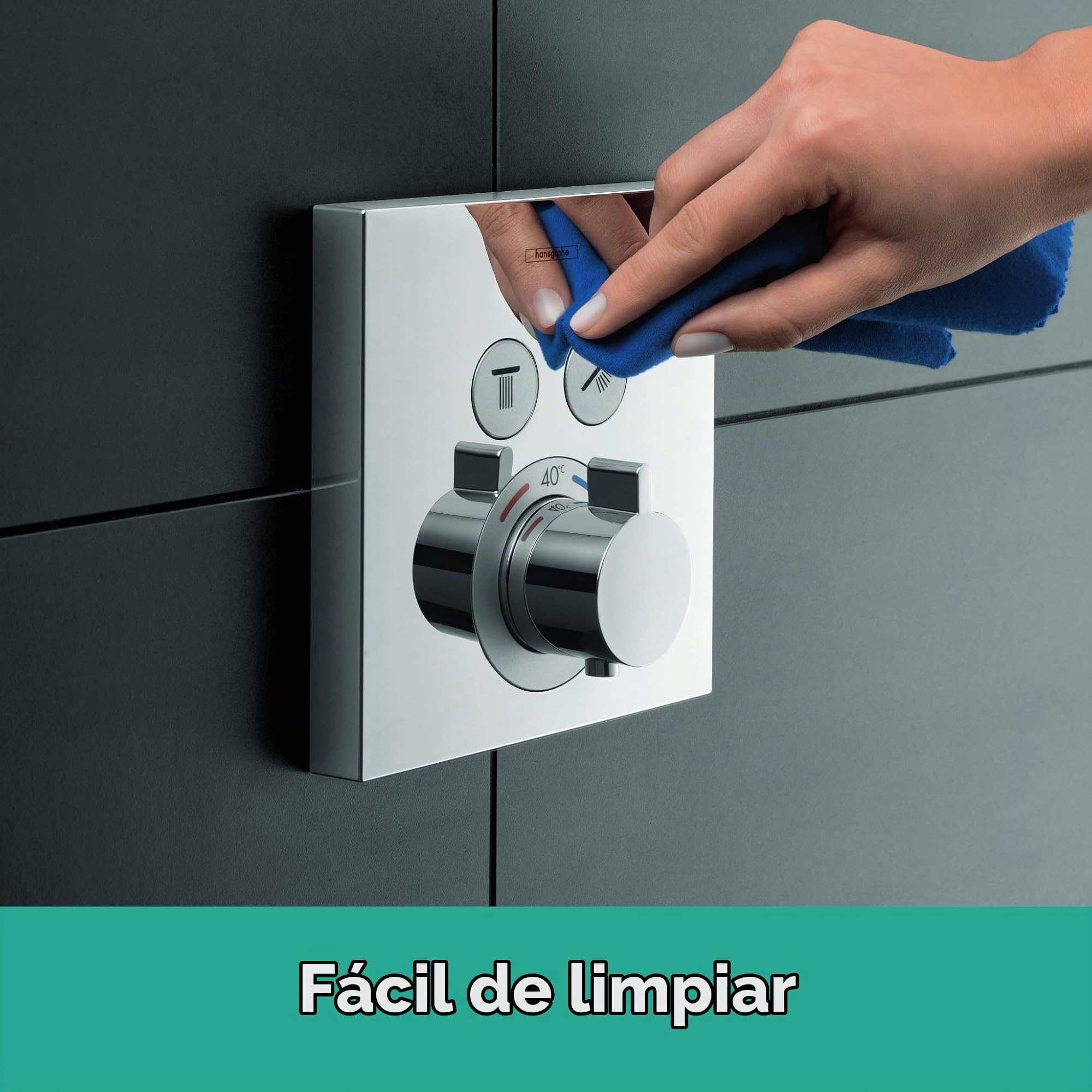 hansgrohe ShowerSelect - termostato empotrado , grifo con botón de seguridad (SafetyStop) a 40 °C, termostato rectangular para ducha y bañera, mezclador para 2 funciones, cromo, 15763000
