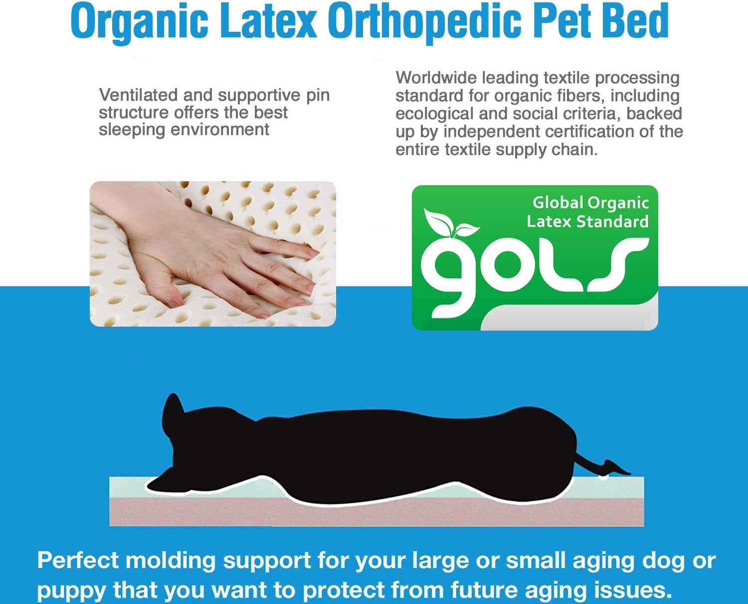 review Shredded Latex Orthopedic Dog Bed | Large, Blue Denim Color with Fleece Top