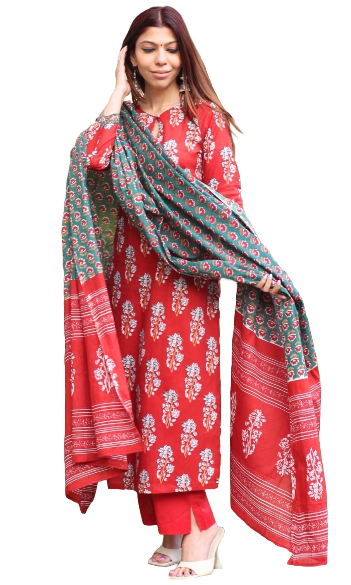 gosriki Women's Rayon Viscose Printed Straight Kurta with Pant & Dupatta-picture-29