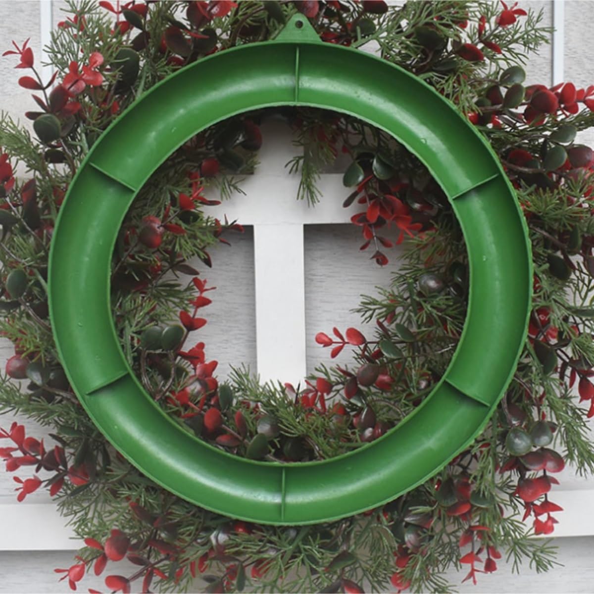 Corona Navidad Guirnalda De Decoración Navideña Estilo Americano, Simulación Fruta Roja, Colgante For Puerta Artificial Decoración(45cm)