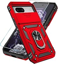 SunStory Funda para Google Pixel 8A con protector de pantalla HD, cubierta de cámara deslizante y soporte, [no para teléfono Pixel 7A/8/8 Pro], [grado militar] para Google Pixel 8A (rojo)