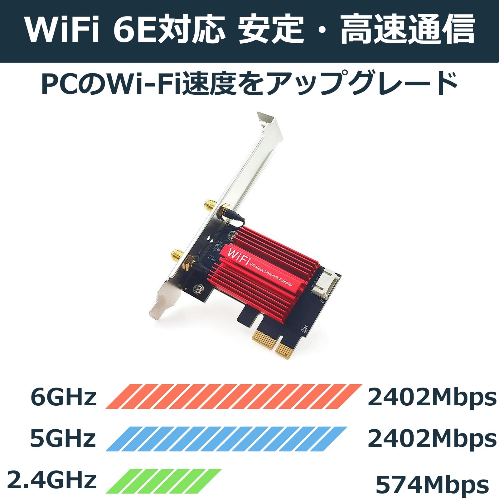 WiFi 6E PCIe 無線LANカード Intel AX210NGW搭載 WiFiカード Bluetooth 5.3対応 無線LANアダプタ PCI-Express x1 Windows10/11 64ビット専用 (AX210) - 2