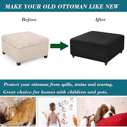 Miniatura 6 de HFCNMY Funda otomana cuadrada elástica de punto jacquard, funda otomana cuadrada lavable, funda otomana de almacenamiento, cubierta otomana con