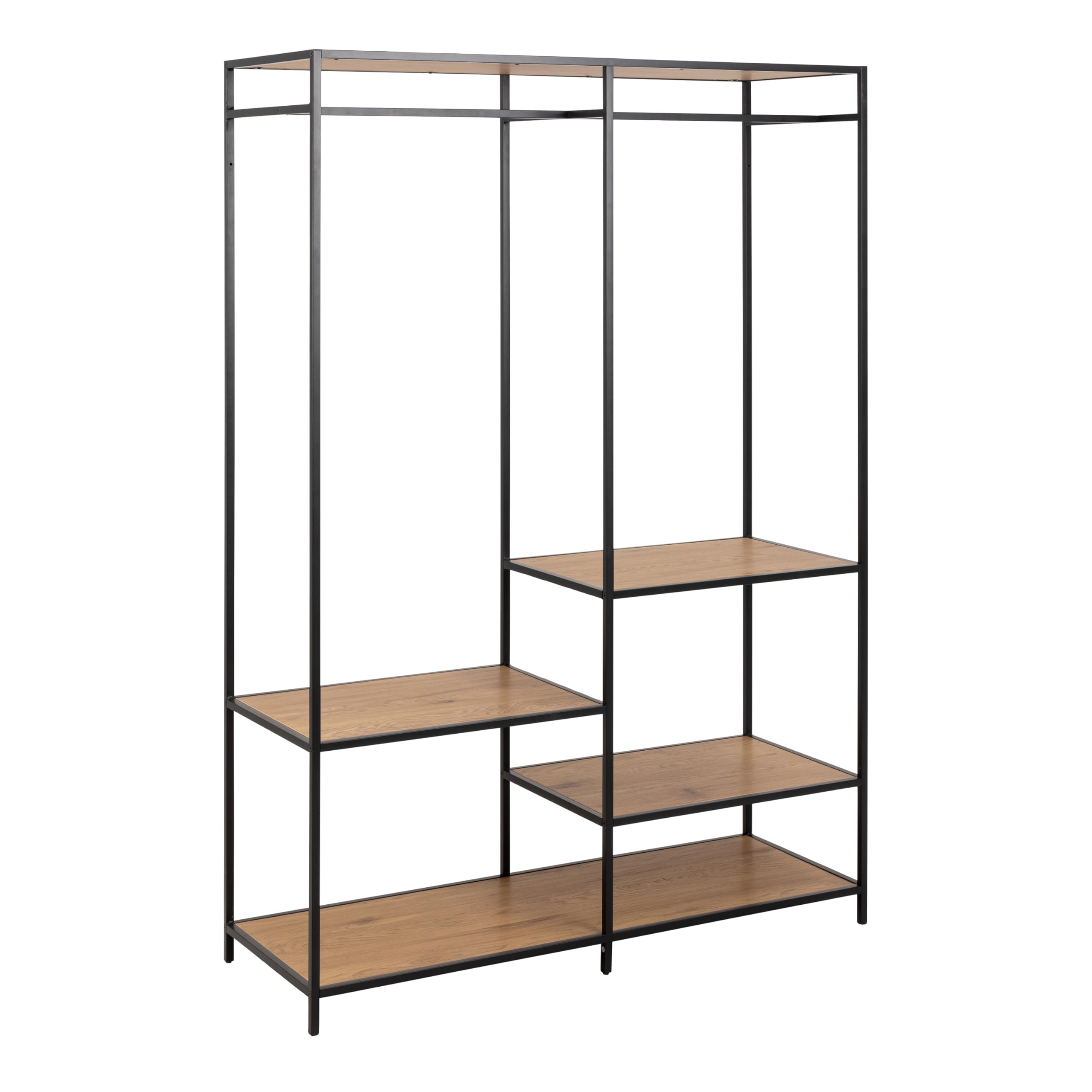 Furniture To Go | Seaford, Black & Oak, Clothes Rack with 4 Shelves