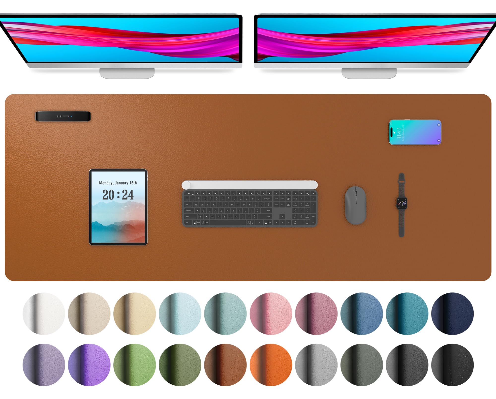 Aothia Leather Desk Pad Protector, Mouse Pad, Office Desk Mat, Non-Slip PU Leather Desk Blotter, Laptop Desk Pad, Waterproof Desk Writing Pad for