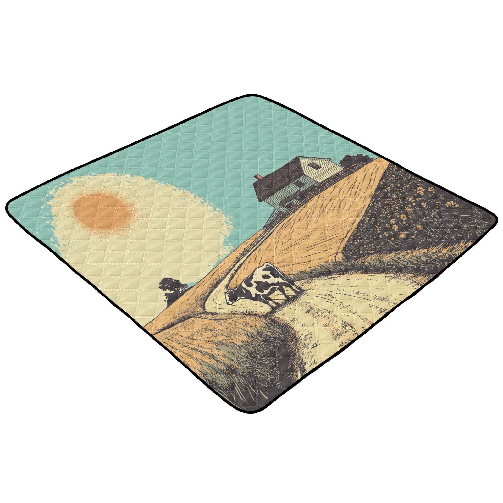 Kigai Farm Cow Baby Play Mat for Floor and Playpen 50x50 inch Non-Slip Baby Activity Playmat Waterproof Foldable Crawling Mat for Infants Toddlers