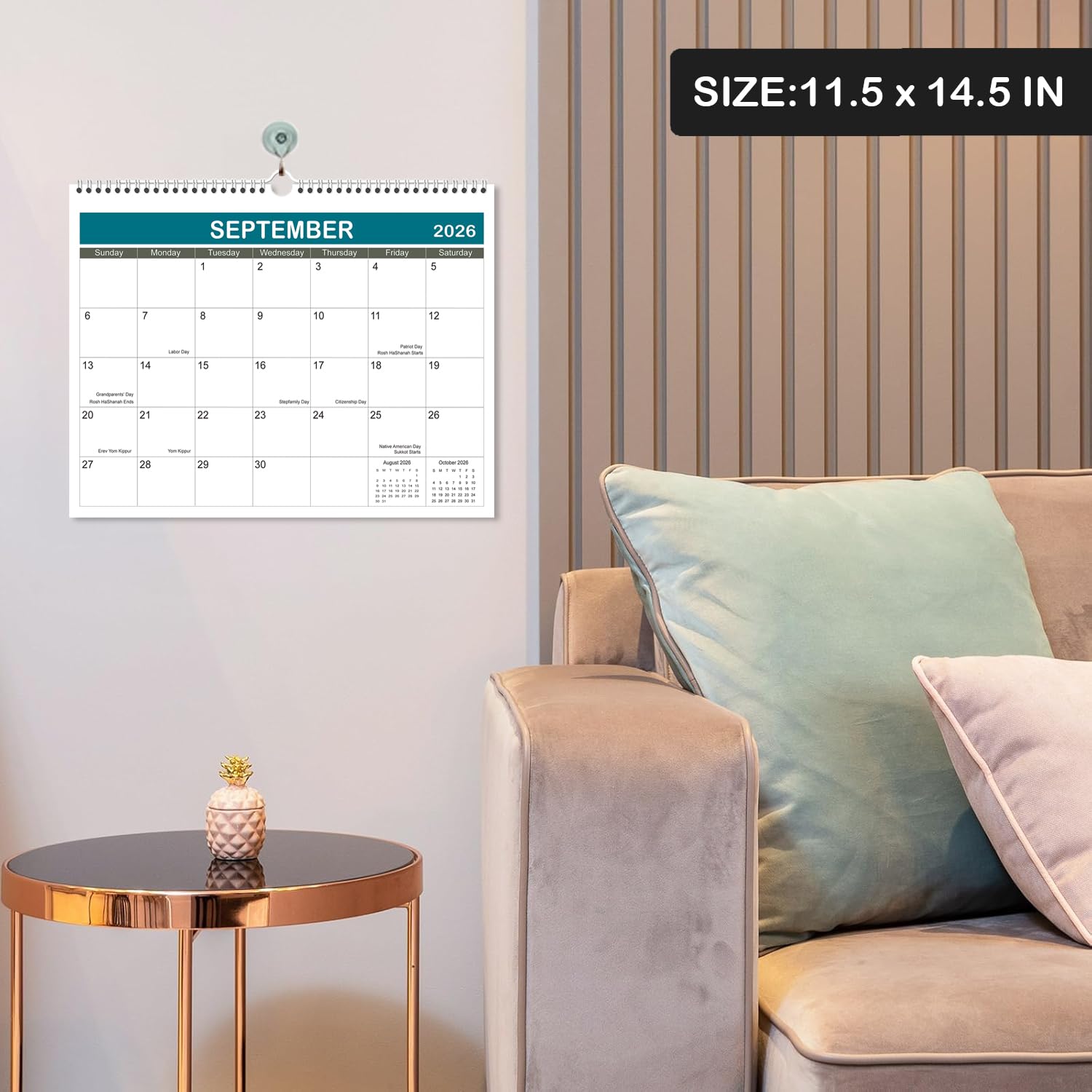 Wandkalender 2026 - 2027 Kalender läuft von Januar 2026 - Juni 2027, 36,8 x 29,2 cm, einfacher Wandkalender mit Notizen, Doppeldrahtbindung + Aufhängehaken + dickes Papier