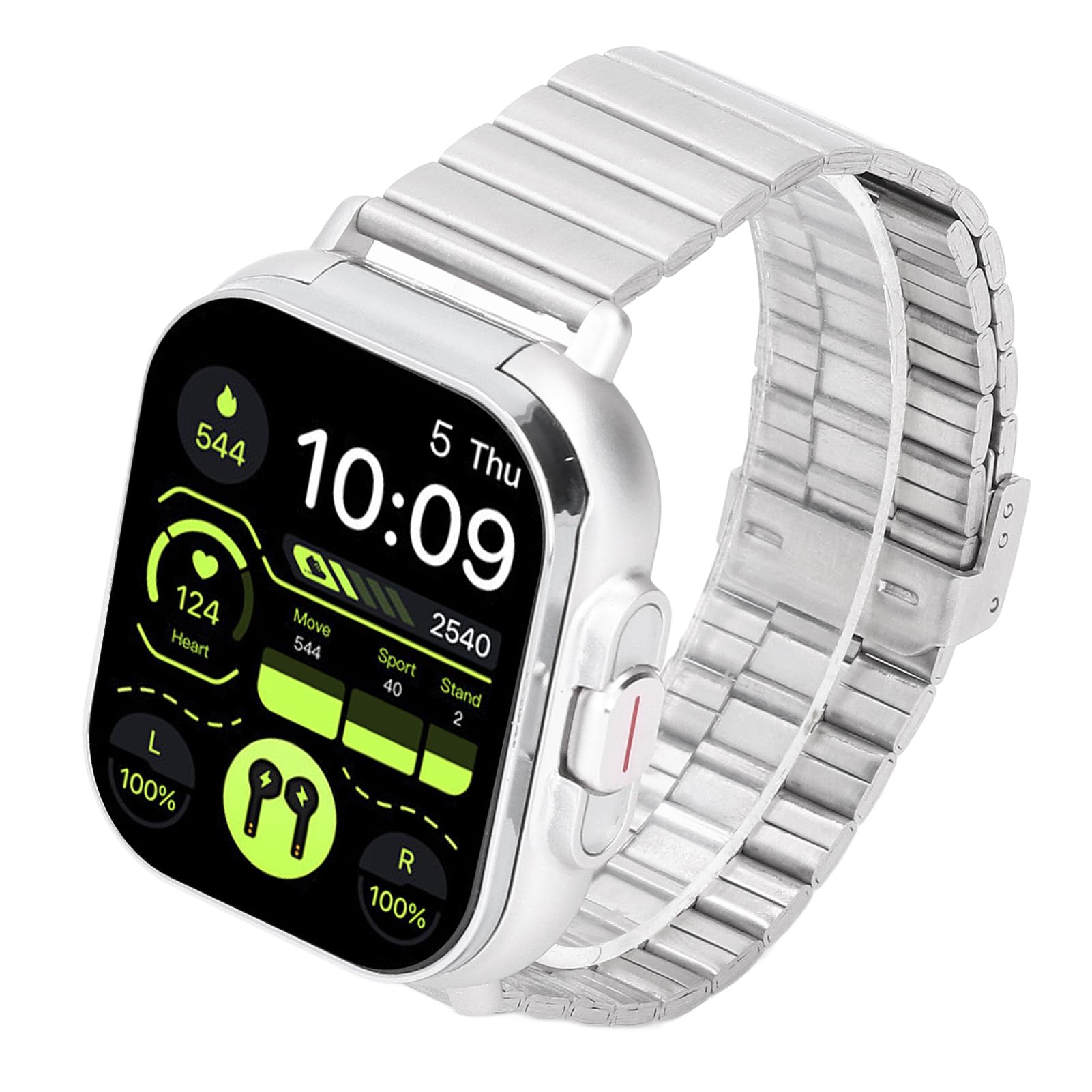 Smartwatch ze słuchawkami dousznymi, ekran dotykowy HD o przekątnej 2,01 cala, monitor aktywności, zegarek sportowy dla systemów Android i iOS (srebrna stal)