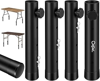 4 Pack Folding Table Leg Extenders, 3-Level Adjustable Table Risers for Folding Tables (2/4/6 Inch Lift), Heavy-Duty Carbon Steel Height Extenders for Straight Legs, Black