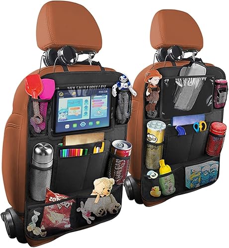 Organizador de respaldo de asiento de automóvil, paquete de 2 bolsas de almacenamiento para asiento trasero con soporte para tableta de pantalla