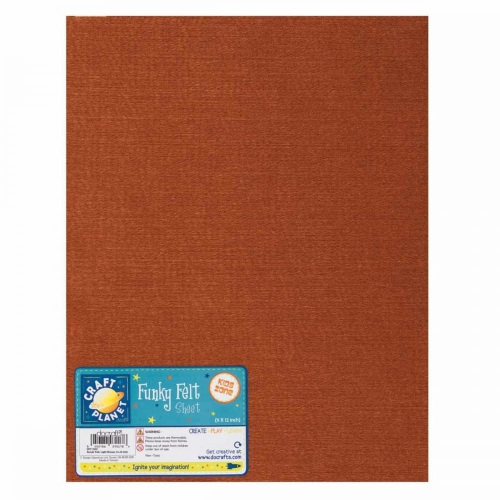 Craft Planet 9 x 12" Acrylic Felt, Light Brown, Sheets, Coloured Squares, Crafting Fabric, Stick with Glue Adhesive Pritt Sticks, Fabric for Sewing, Patchwork, Crafts