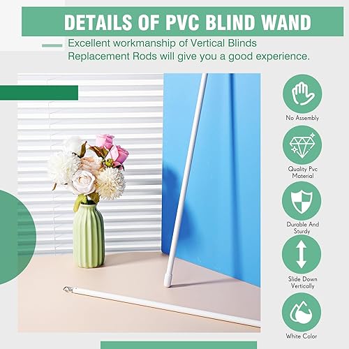 Miniatura 4 de Therwen Varita ciega de fibra de vidrio blanca, 2 piezas de repuesto vertical larga con gancho y asa, barra de cortina para abridor de ventanas,