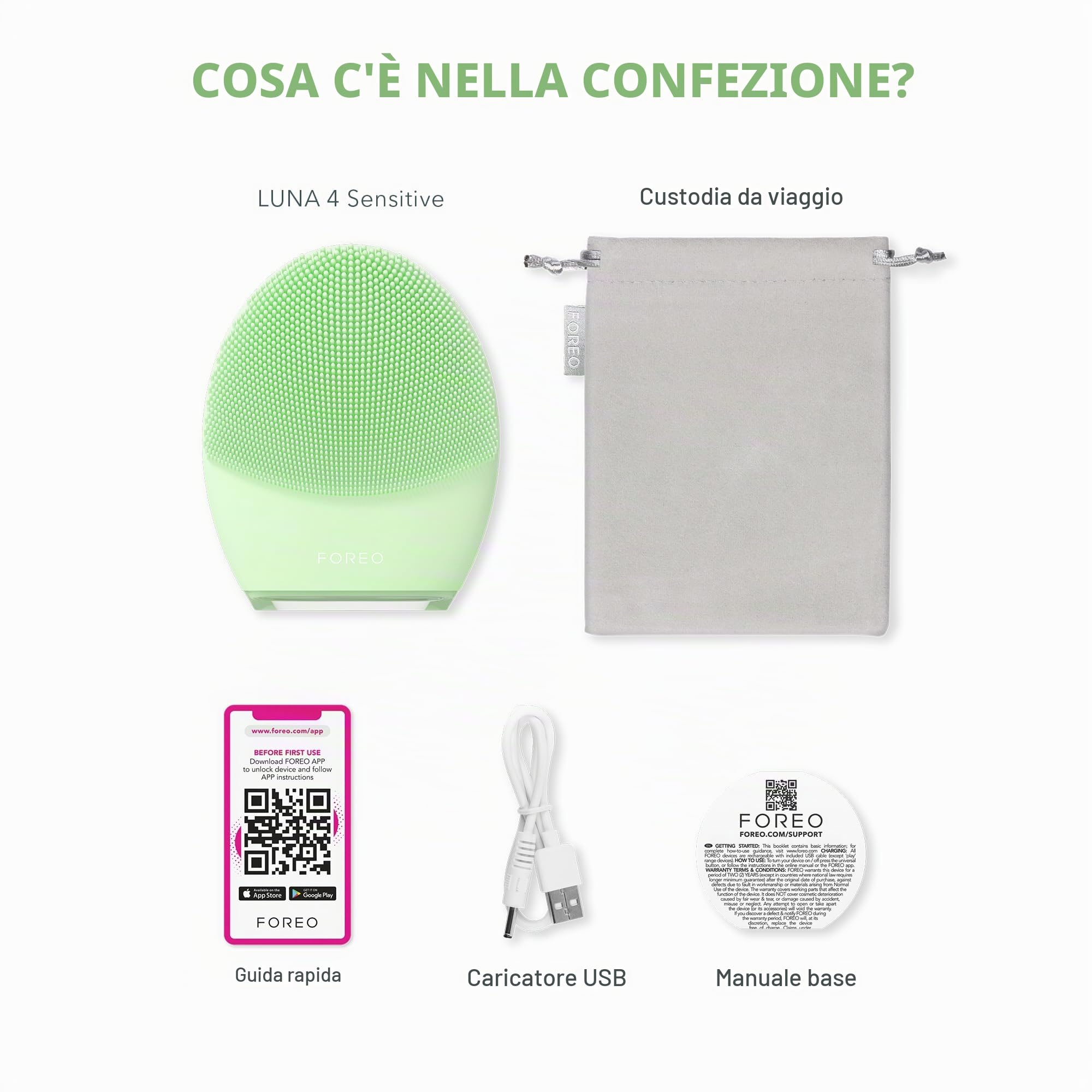 FOREO LUNA 4, spazzola detergente viso - Massaggio viso rassodante - Spazzola viso anti-age - Favorisce l'assorbimento delle formule di skincare - Pulizia viso semplice - Combination Skin | Spazzola Viso, Massaggiatore, Spazzola In Silicone, Esfoliante Vi