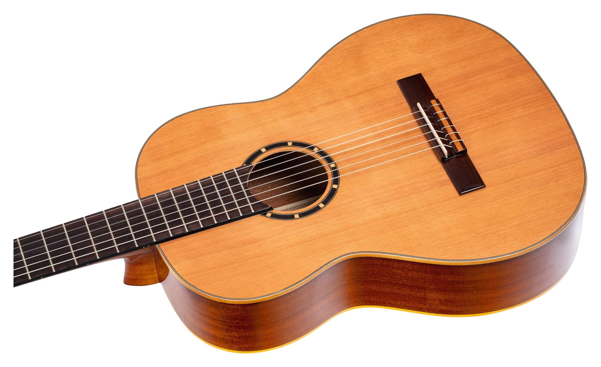 Ortega Guitars 4/4 Konzert Gitarre – Family Series – Inklusive Gig Bag – Zeder, Mahagoni, Hochglanz Natur (R122G)