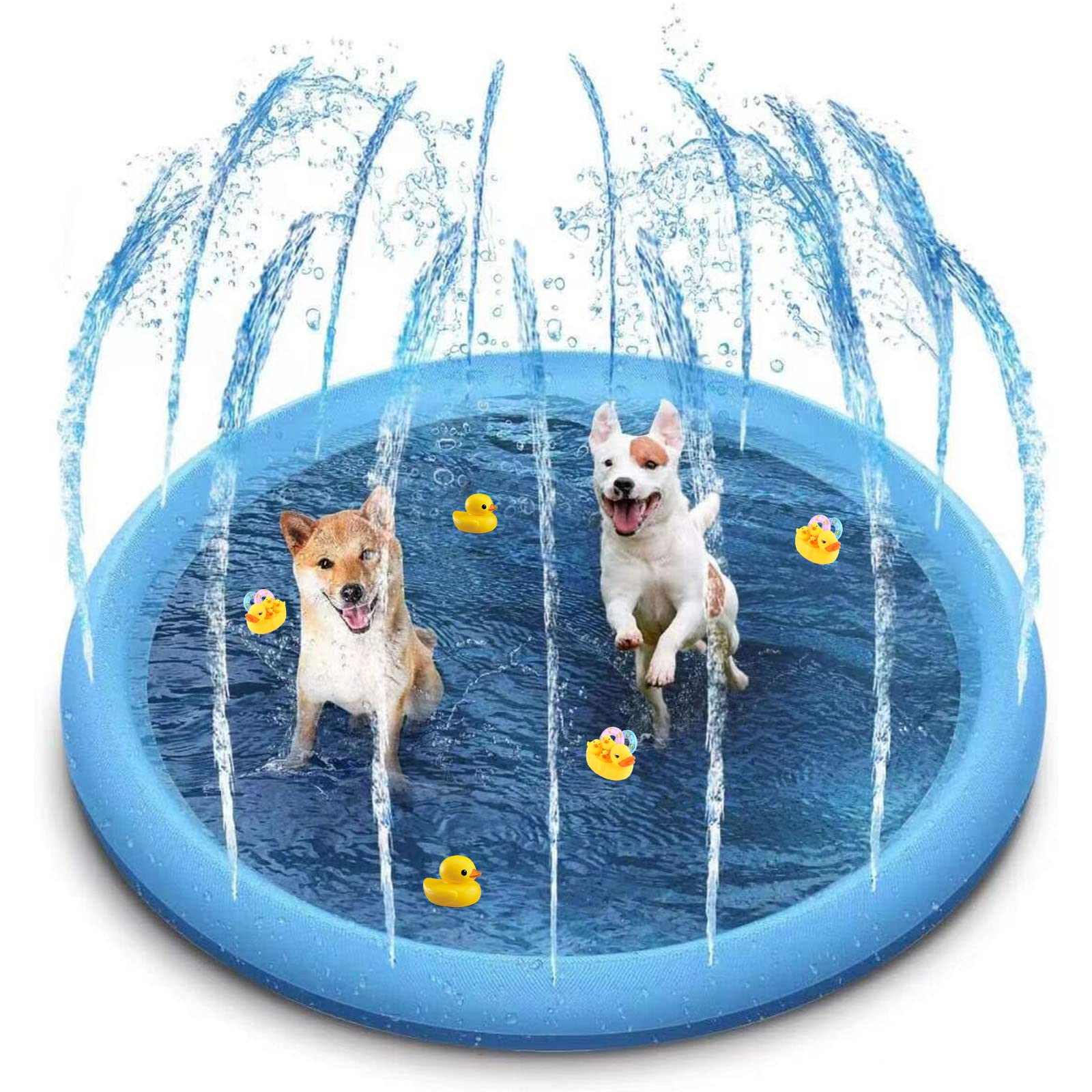 Hundepool, 100cm Splash Pad Sprinkler Play Matte, Kinder Hunde Spritzpad, Verdickte, rutschfeste Einstellbare Wasserhöhe Splash Pad, Sprinkler für Kinder Sommer, Garten, Outdoor Spielzeug