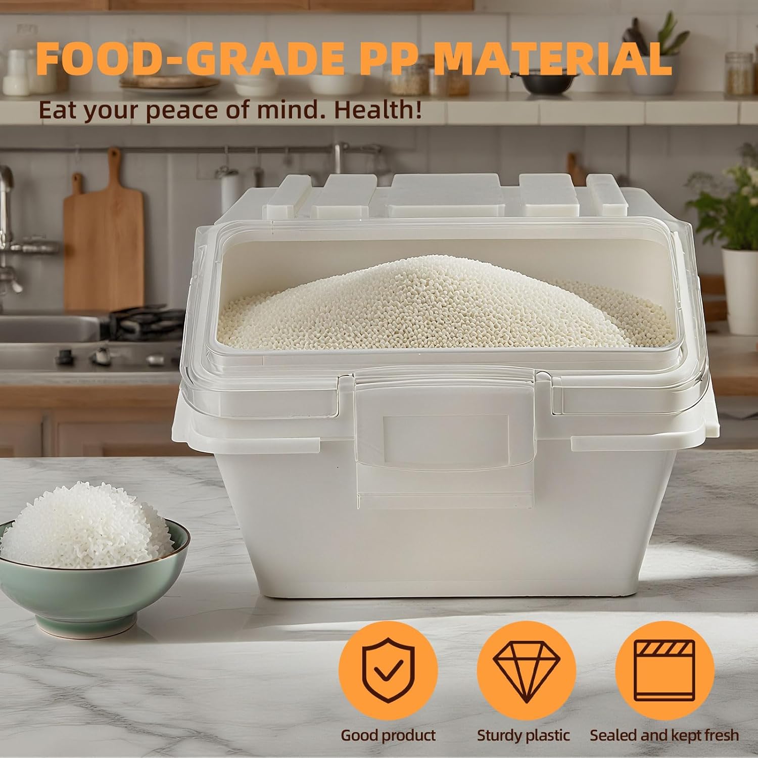 22LB Flour Storage Container With Scoop for Dry Food, Sugar, Baking Supplies,Rice.BPA Free Ingredient Storage Bin，Pet Food Storage Container Dog Cat Birds Food Bin (22 LB)