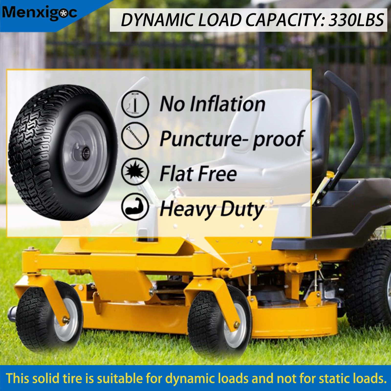 Pneumatico Flat-free Lotfancy Pneumatico Per Tosaerba 11x4.00-5, Mozzo Centrato 5 Fori Con Boccola 3/4, Flat-free E Senza Bisogno Di Camera D'aria Cerchi 14 4x108 - Foto 4