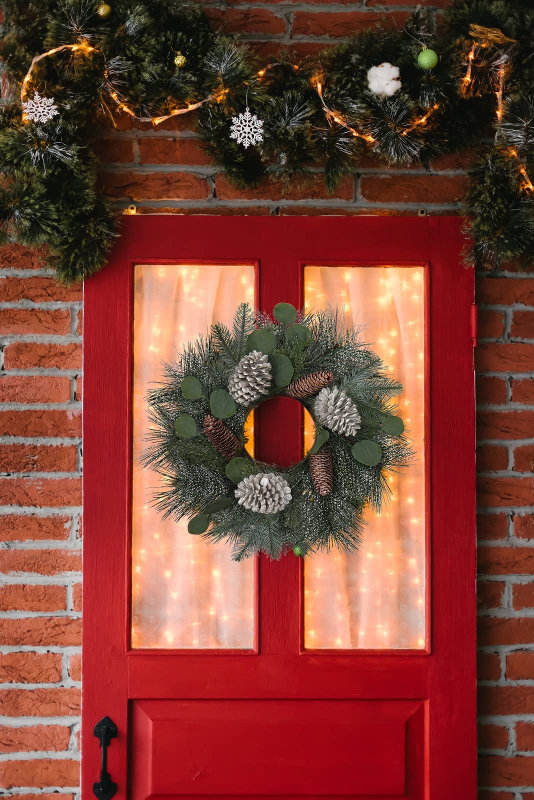 Oairse Guirnalda Corona Artificial de adviento Navidad candelero Vela de 46 cm sin Llama Desmontable decoración piña Seca Hojas de Pino