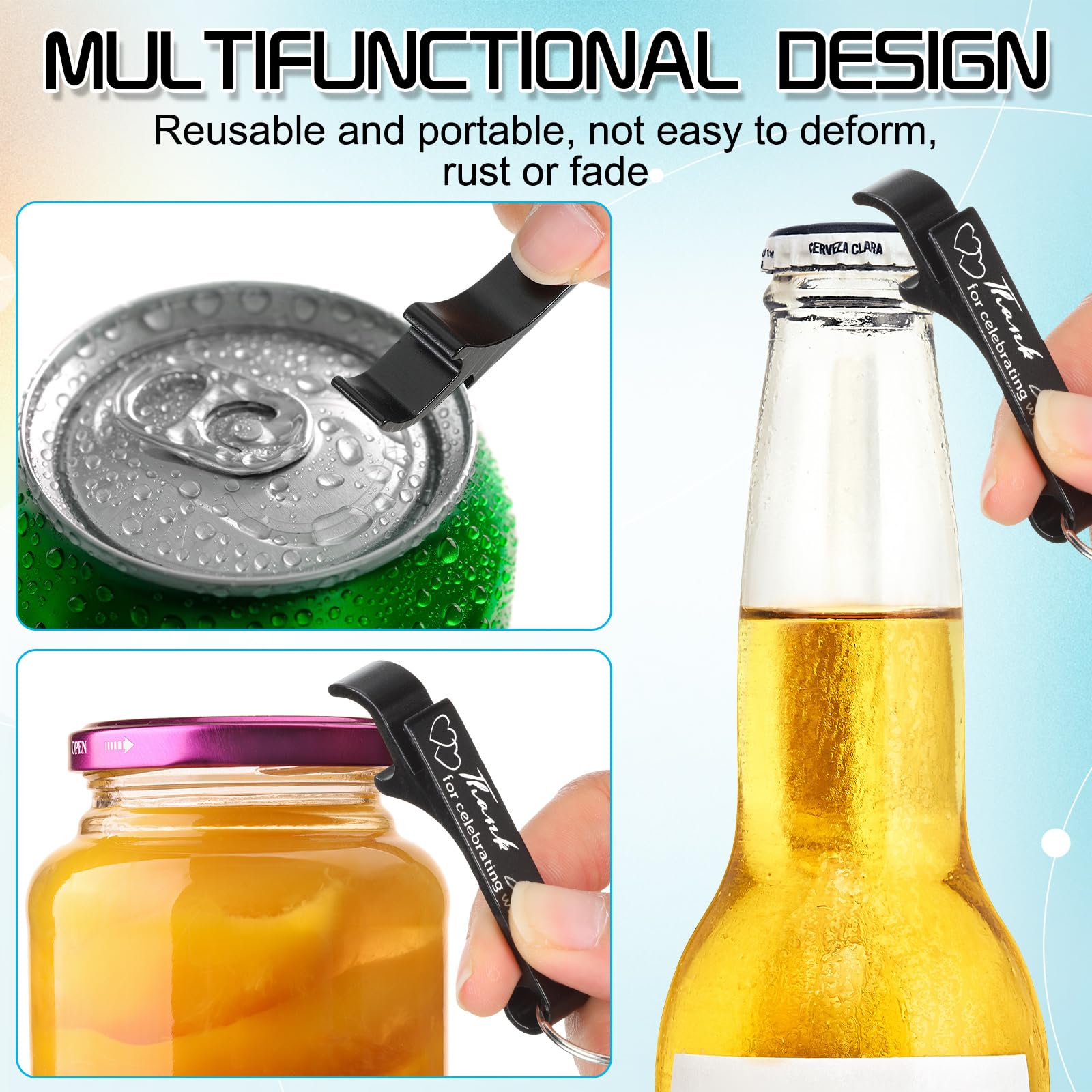 Dandat 100 apribottiglie per matrimonio, portachiavi con scritta in lingua inglese "Thank You", per ospiti in alluminio, per vino, birra, regalo per compleanno, baby shower, laurea, souvenir (nero)