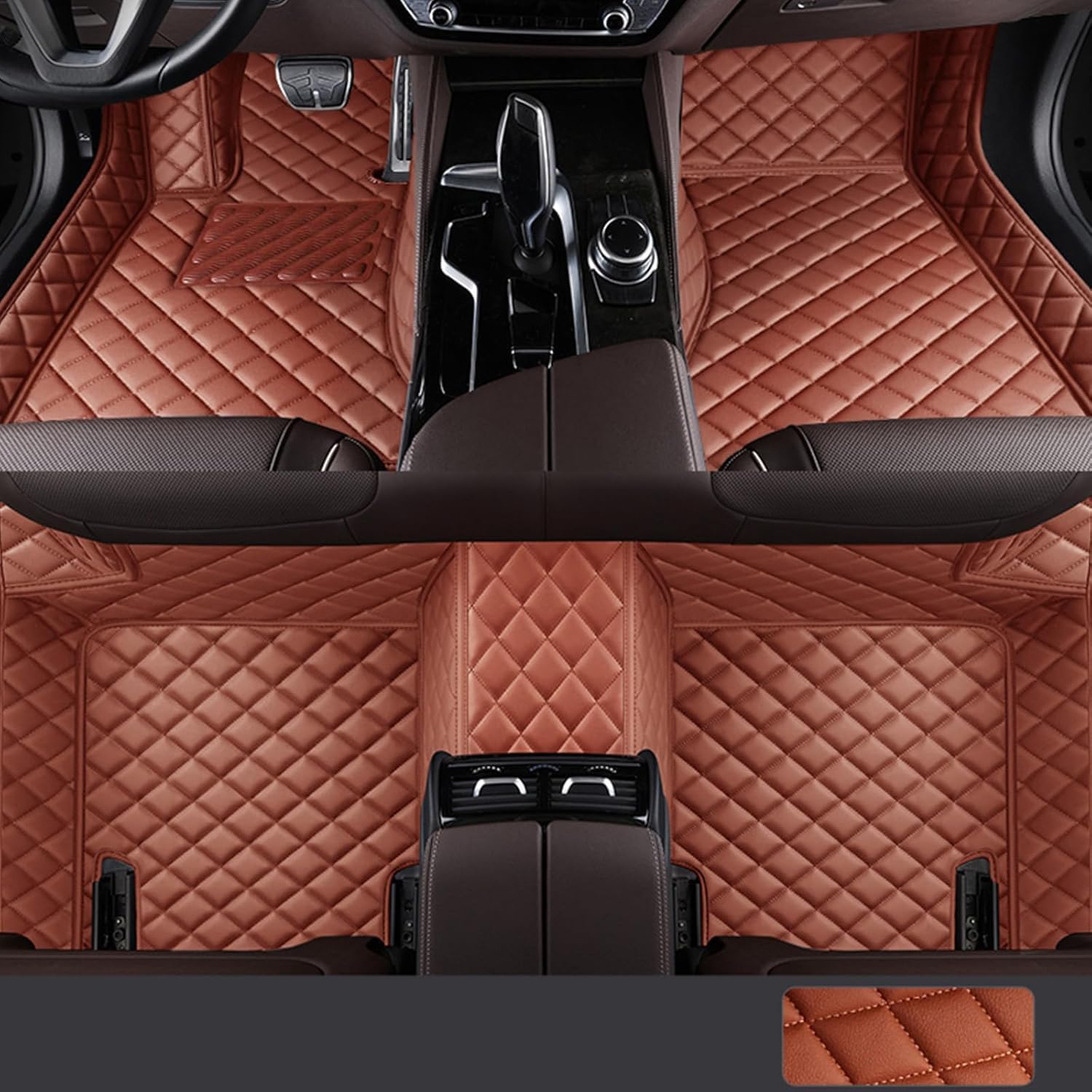 FAM Enterprises 7D Car Floor Mat Compatible for Rolls Royce Phantom | Luxury Leatherette with Grass | Waterproof & Washable | Complete Set | Color - Tan Beige