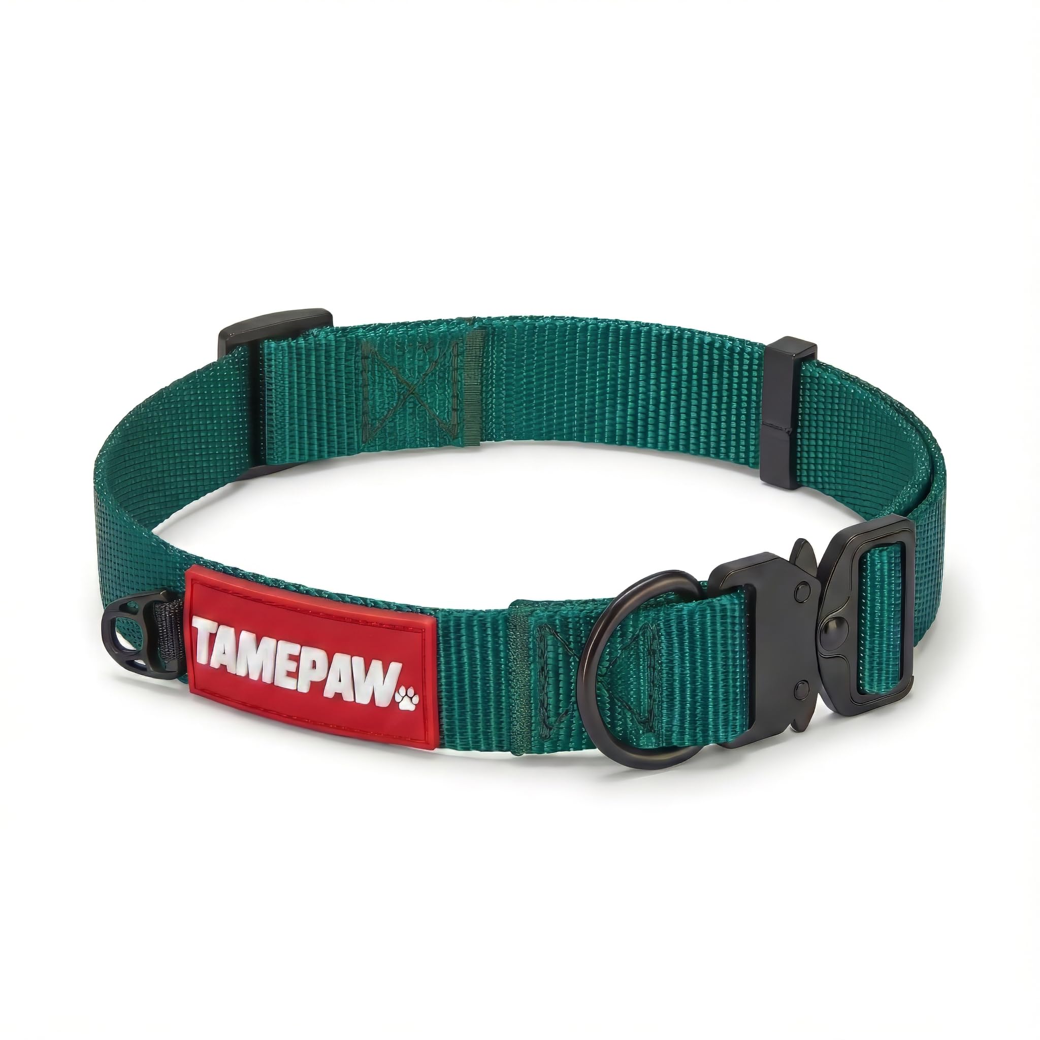 Tamepaw Large Dog Collar, Nylon, Quick-Release Buckle, Green, Large