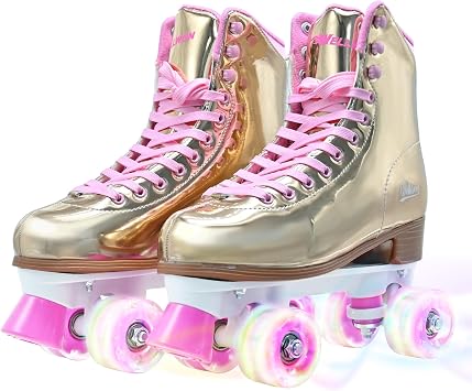Roller Skate for Women, High-Top PU Leather Quad Skates for Beginner, Shiny Double-Row Rollerskates for Girls Ages 8-60 Outdoor and Indoor