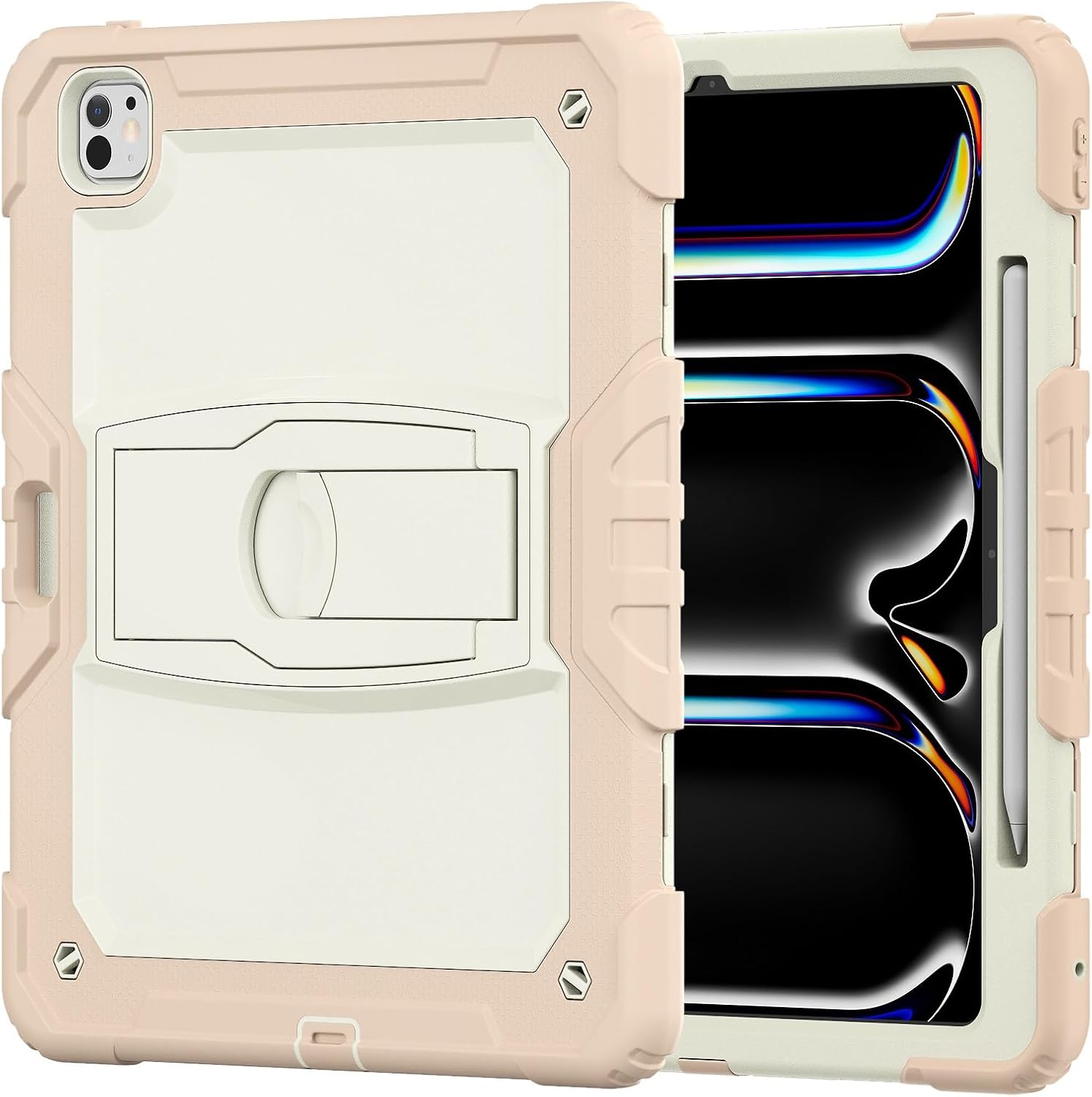 Tablet PC Bags Cases Sleeves Kids Case Compatible with iPad Air 13inch 2024,Three-in-one Shatter-Resistant Shell, Drop-Proof, Dust-Proof, Shock-Proof W Bracket+Shoulder Strap(ROSE GOLD)