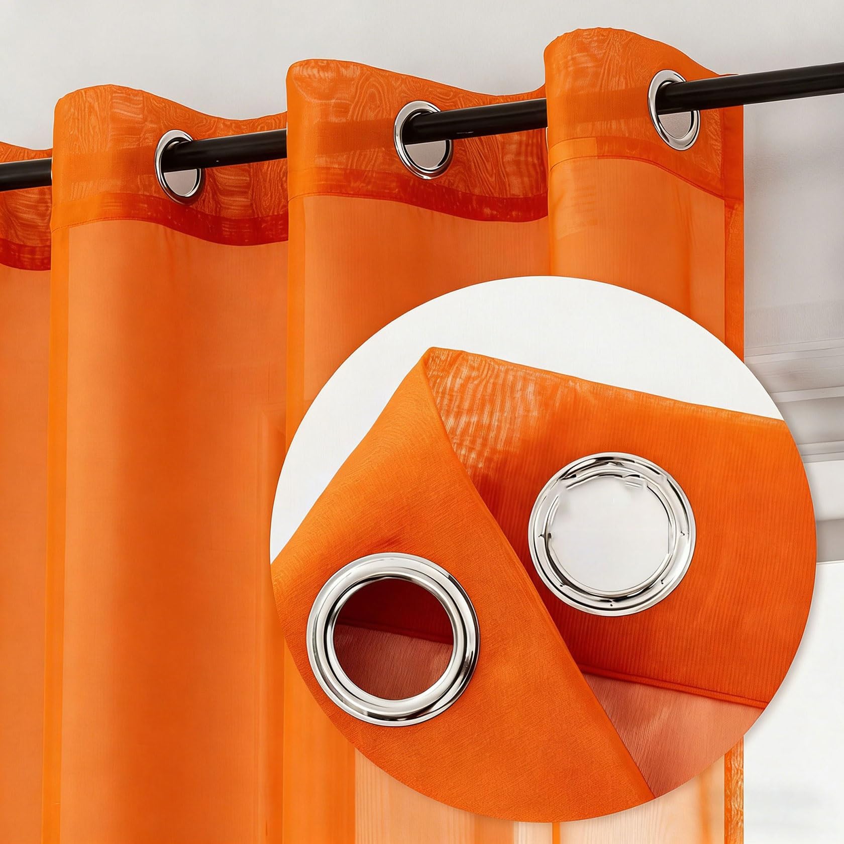 Voile Gardinen 200 x 230 cm mit Ösen, aus Voile Polyester, Luftig Fenstervorhang, Lichtdurchlässig Einfarbige, Optik Transparent, Langlebig für Fenstervorhang Wohnwagen, Orange