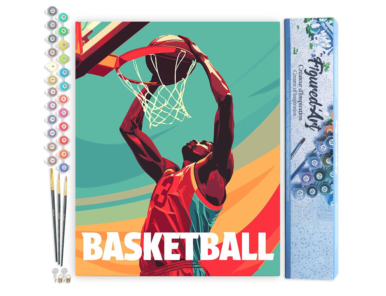 Figured'Art Paint by Numbers for Adults Sport Poster Basketball 40x50cm - Craft Art Painting DIY Kit Rolled Canvas Without Frame
