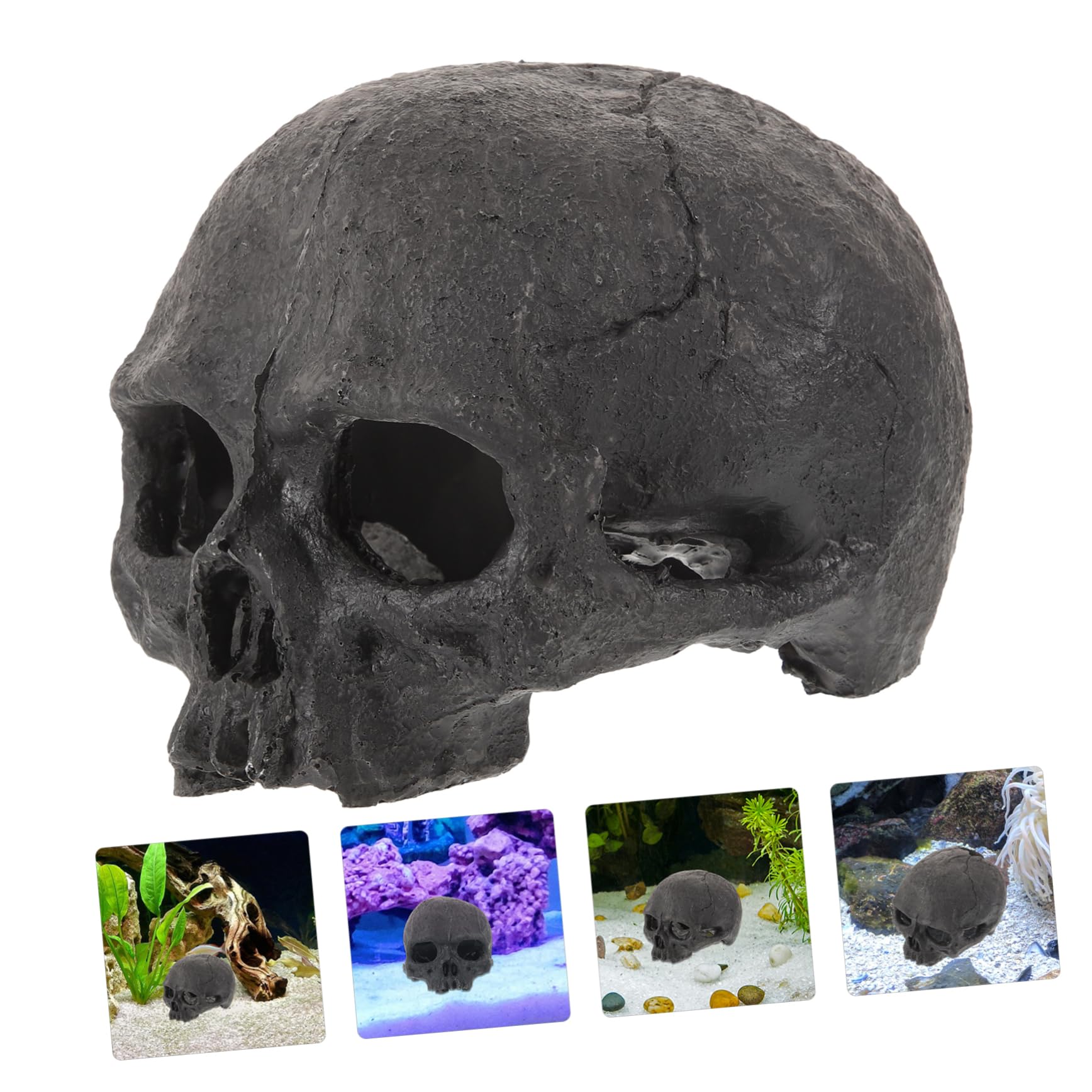ABOOFAN 5 Pezzi Ornamenti del Cranio Nascondere Pelle di Rettile Ornamenti per Acquari Tropicali Decorazione Dell'acquario del Cranio Ornamento Arredamento Grotta Acquario Black Resina