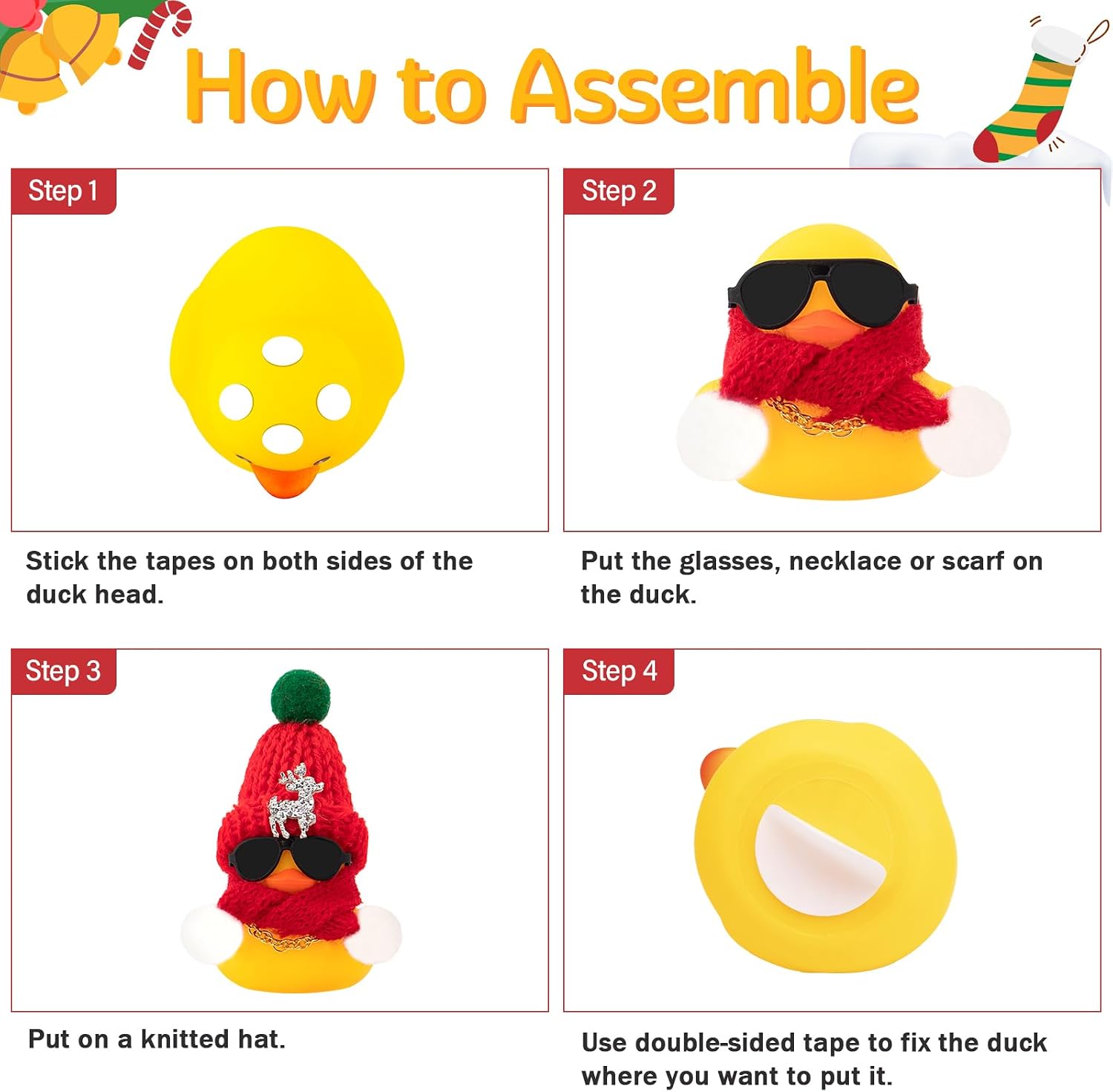 wonuu Christmas Rubber Duck Car Ornaments Car Decorations Christmas Accessories Elk Hat Scarf and Necklace, Green-Green Scarf
