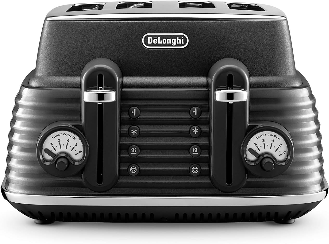 De’Longhi Scolpito 4 slot toaster, reheat, defrost, one-side bagel & 6 browning settings, Stainless steel, CTZS4003.BK, Granite Black