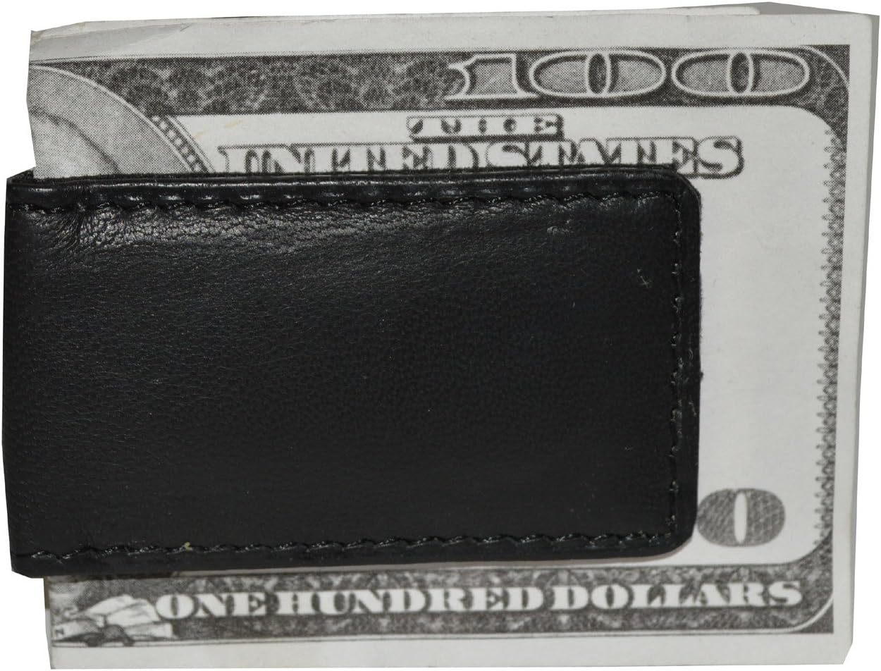 Men's New Leather Strong Magnetic Money Clip, Black, 2.1/2" X 1.1/2", Minimalist