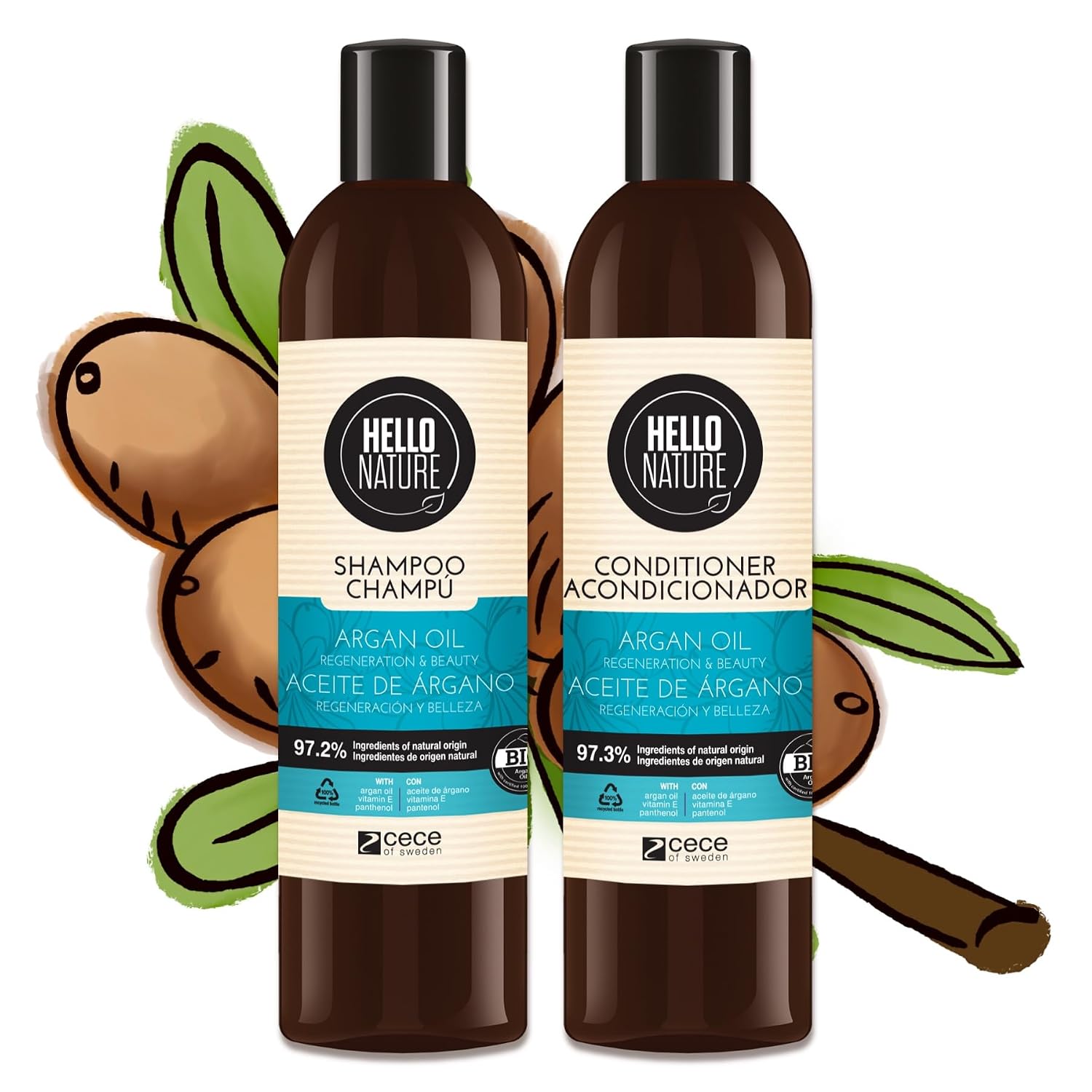P-Beauty Natural Cosmetics Argan Oil Hair Care Set Shampoo & Conditioner - Organic Vegan No Silicone - Hair Shampoo for Moisture Shine & Smoothness - Hair Mask for Dry Damaged Hair
